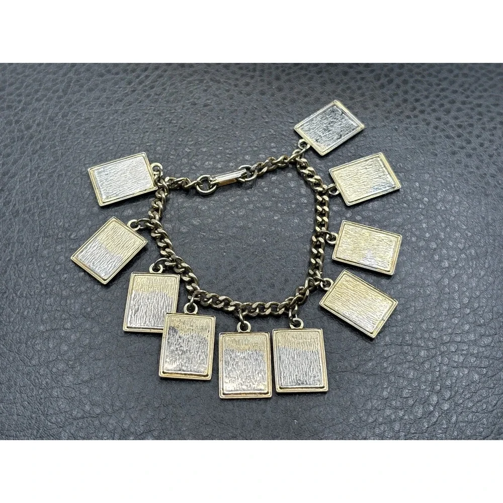 VTG 10 Commandments Holographic Lenticular Charm Bracelet Christian Gold Tone